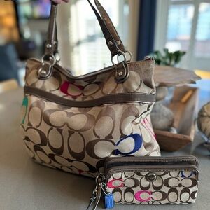 COACH COMBO SET WALLET AND BAG!! Coach Brown canvas, and leather trim. BOGO!